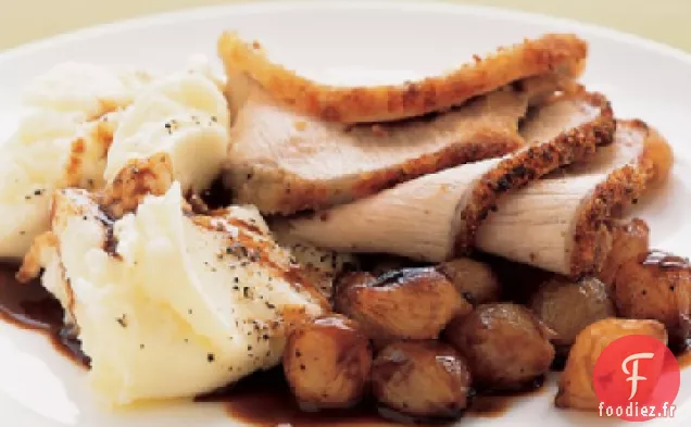 Longe de Porc Rôtie aux Oignons Perlés