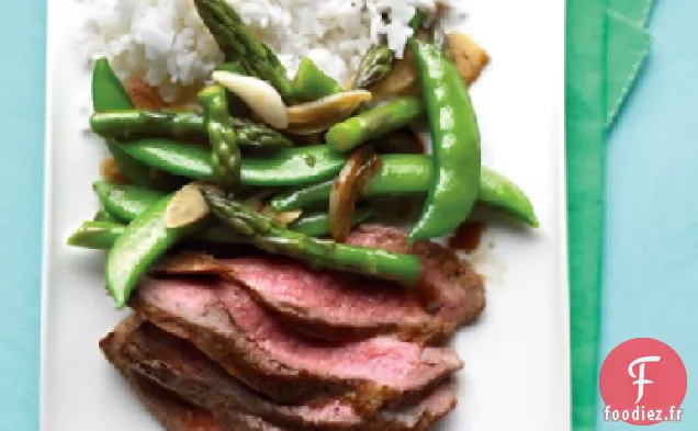 Steak de Flanc avec Sauté de Petits Pois et d'Asperges