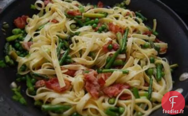 Fettuccine aux Petits Pois, Asperges et Pancetta