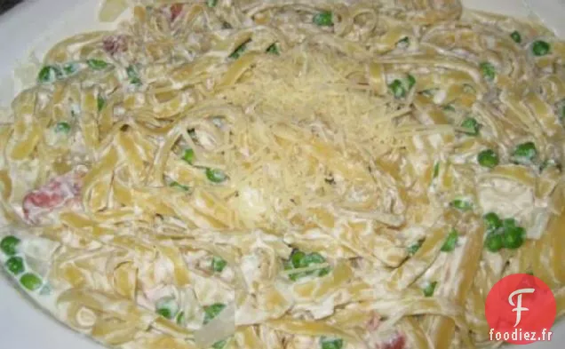 Spaghettis au Fromage Au Bacon et aux Petits Pois