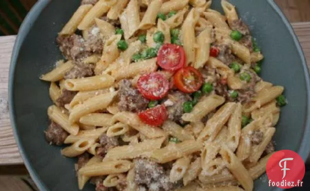 Penne à la Saucisse, Petits Pois et Mascarpone