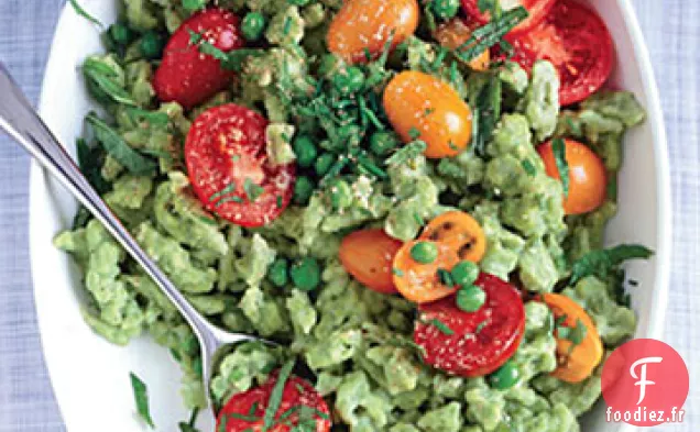 Spaetzle de Pois à la Menthe, Ciboulette et Tomates