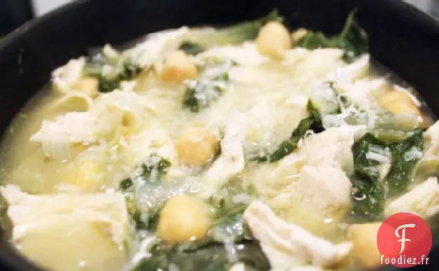 Soupe de Poulet Râpée, Bettes à Cardes et Pois Chiches