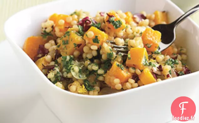 Risotto au Couscous Israélien avec Courge, Radicchio et Beurre de Persil