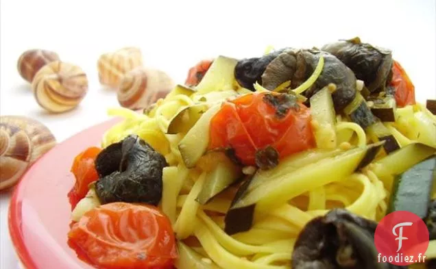 Tagliarini Au Safran Avec Escargots, Oseille, Tomate, Courgette