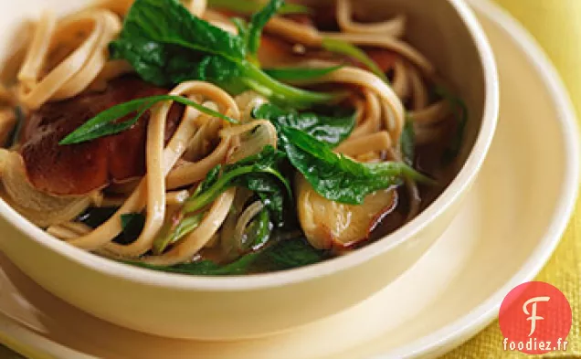 Nouilles Udon aux Champignons Shiitake dans un Bouillon de Gingembre