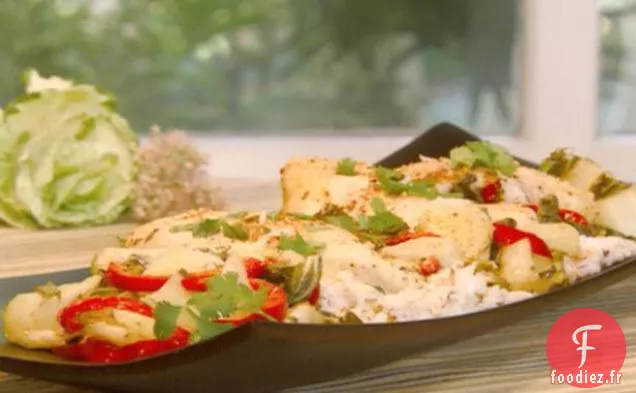 Poulet au Curry Rouge au Sésame avec Bok Choy et Riz Sucré à la Noix de Coco