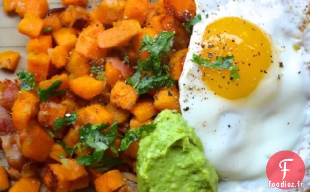 Hachis de Bacon et Patate Douce à la Crème d'Avocat
