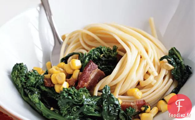 Linguine au Rabe de Brocoli, Bacon et Maïs