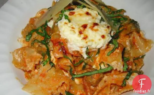 Noeuds Papillon Aux Aubergines Rôties et Trois Fromages