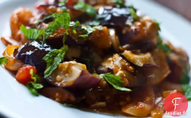 Aubergines et Tomates carbonisées à la Harissa et à la Menthe