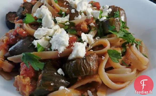 Aubergine Rôtie et Saucisse à la Linguine
