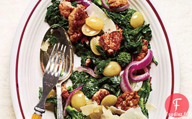 Saucisse Sautée et Raisins au Rabe de Brocoli