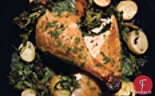 Poulet Rôti au Rabe de Brocoli, Pommes de terre Fingerling et Jus Ail-Persil