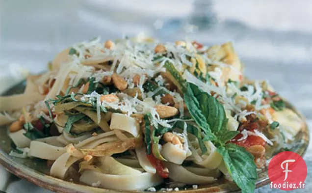 Fettuccine au Citron aux Artichauts et aux Pignons de Pin