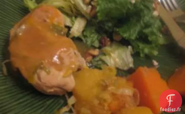 Poulet à l'Érable Et À l'Orange Avec Courge de Gland et Patates Douces