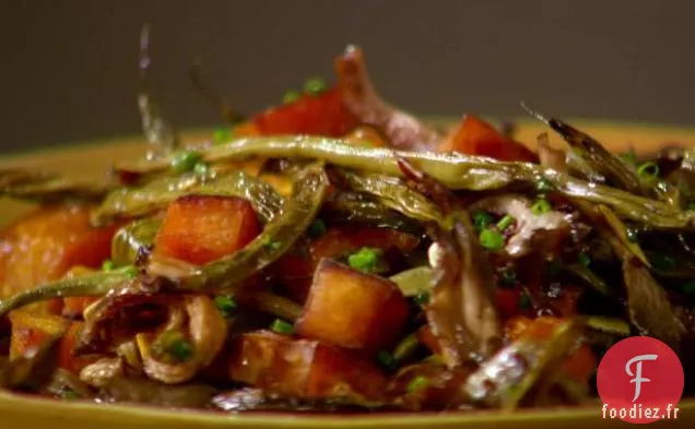 Courge Kabocha Rôtie, Haricots Verts, Champignons et Pépites