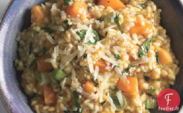 Risotto à la Courge Musquée, Poireaux et Basilic