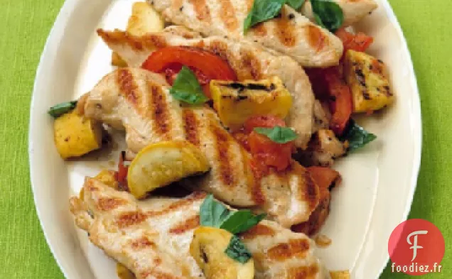 Escalopes de Poulet Grillées à la Courge et aux Tomates