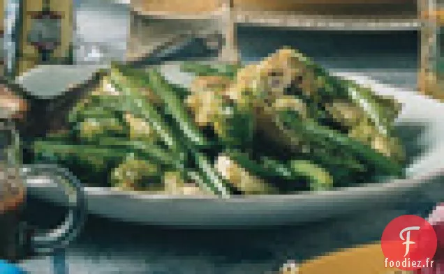 Haricots Verts Sautés et Choux de Bruxelles au Chili et à la Menthe