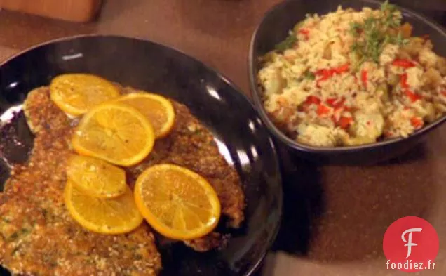 Escalopes de Poulet Espagnoles et Riz aux Olives aux Artichauts et Poivrons Piquillo