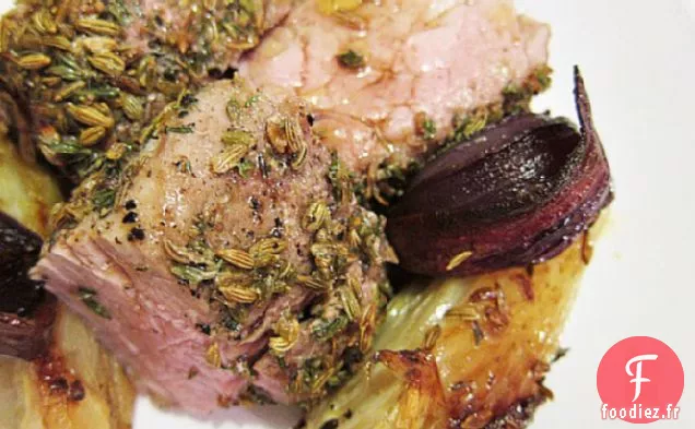Filet de Porc Rôti au Fenouil avec Oignons Doux