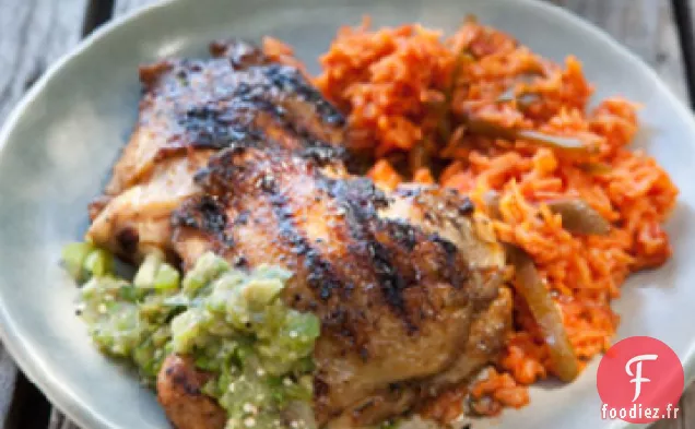 Cuisses de Poulet en Croûte de Cumin et Salsa de Tomatillos Grillées