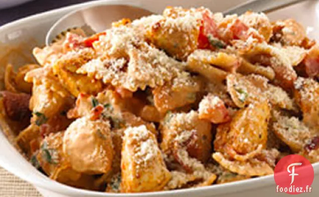 Pâtes Crémeuses au Poulet, Bacon et Tomates