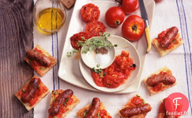 Saucisses Italiennes grillées et Tomates sur Focaccia