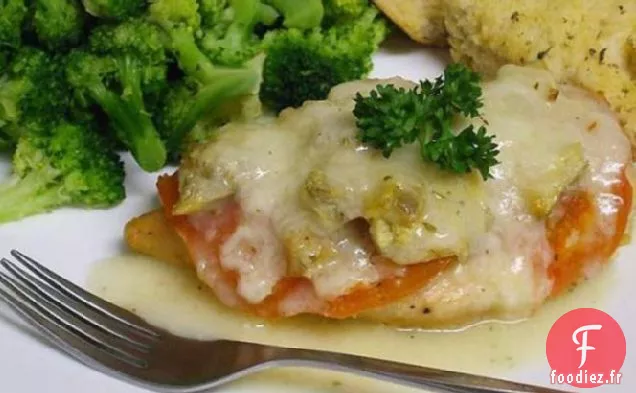 Escalopes de Poulet Aux Artichauts, Tomate et Mozzarella
