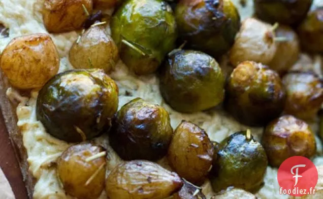 Choux de Bruxelles Balsamique, Pizza Végétalienne à l'Oignon Perlé