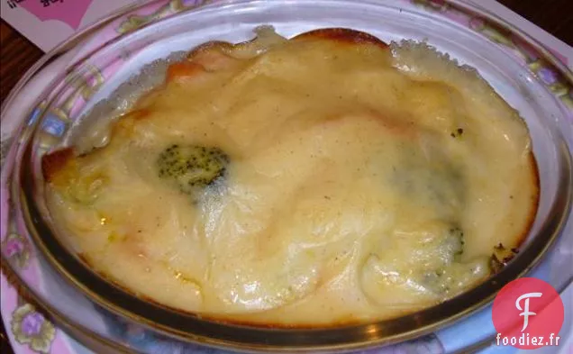 Coquilles Cuites au Four et Brocoli Au Jambon et Chou-Fleur Crémeux au fromage