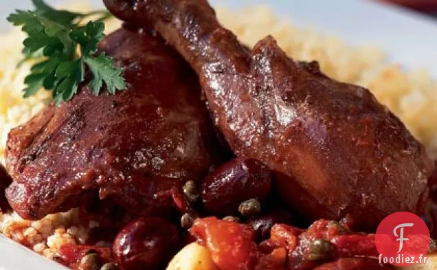 Poulet Braisé au Vin Rouge et Couscous