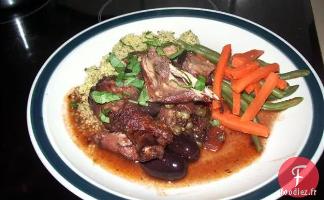 Poulet Braisé Au Vin Rouge Et Couscous