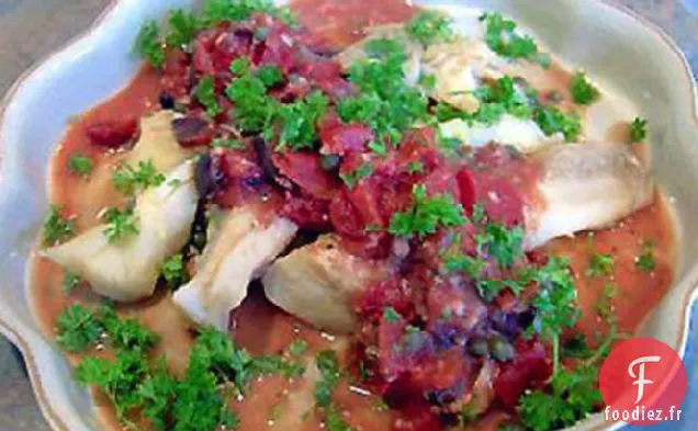 Steaks de poisson aux olives et câpres