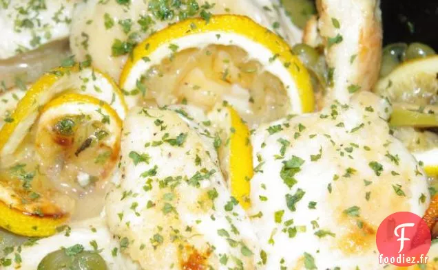 Poulet Aux Citrons Rôtis, Olives Vertes et Câpres
