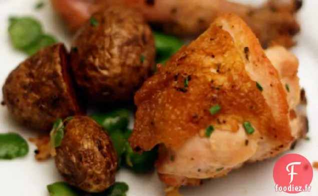 Dîner ce soir: Cocotte de Poulet aux Morilles, Fèves et Pommes de terre de Printemps