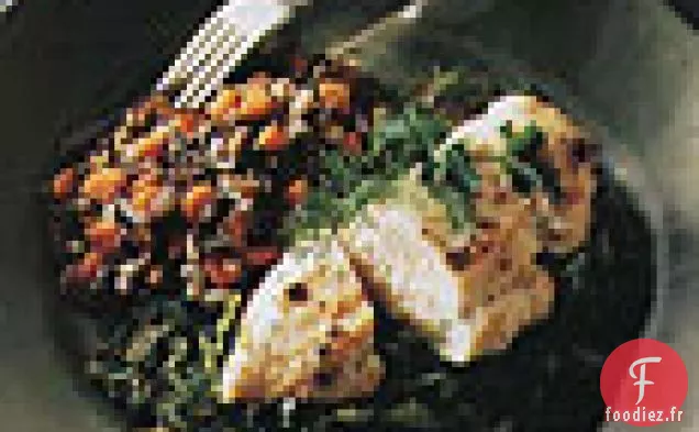 Poulet Grillé Sur Cèpes Braisés Et Chou De Savoie