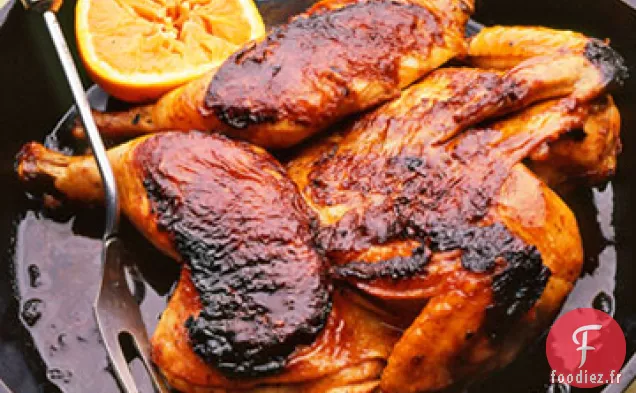 Poulet À l'Orange de Style Asiatique Rôti Sous une Brique
