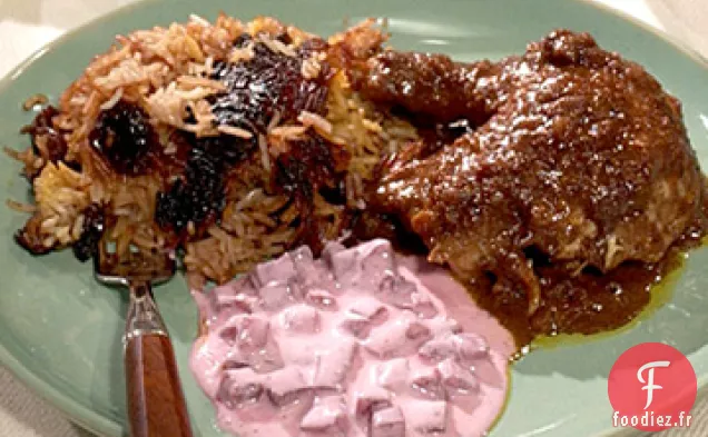 Ragoût de Poulet à la Grenade et Riz aux Cerises Aigres avec Parvin