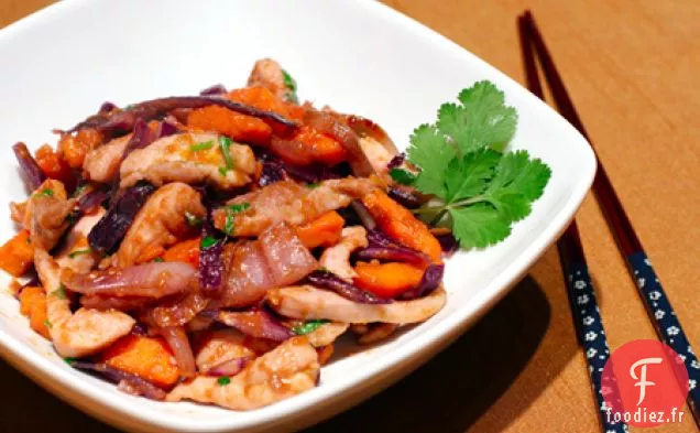 Sauté De Poulet Avec Ignames, Chou Rouge Et Hoisin