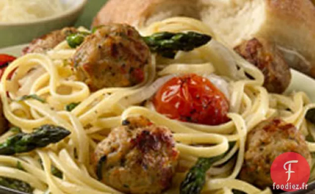 Linguini aux Légumes Rôtis et Boulettes de Poulet Tomate Basilic