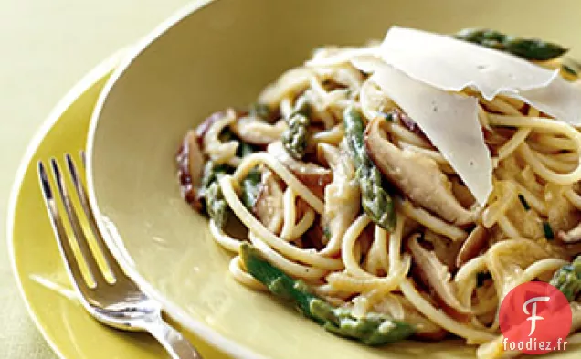 Spaghetti aux Asperges, Champignons Shiitake, Citron et Ciboulette