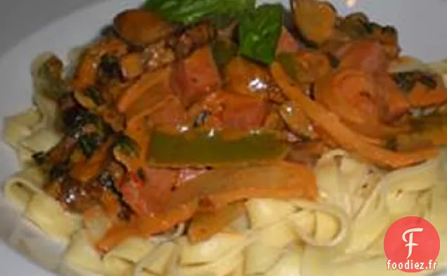 Fettuccini aux Champignons, Jambon et Sauce à la Rose