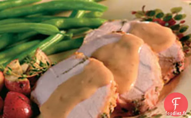Rôti de Porc aux Herbes et Sauce Crémeuse aux Champignons