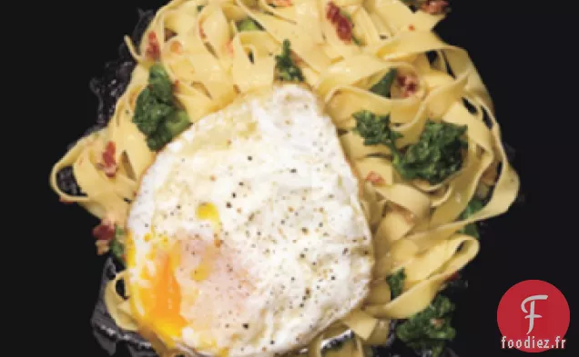 Fettucine Carbonara aux œufs au plat