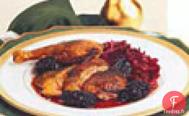 Canard Rôti aux Pruneaux et Chou Braisé au Vin