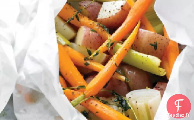 Pommes de terre, Poireaux et Carottes en Parchemin