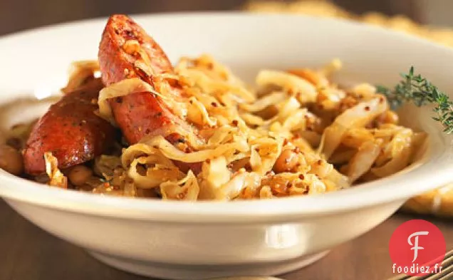 Chou Épicé à la Moutarde et Haricots Cannellini avec Saucisse