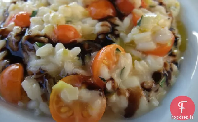 Risotto à la Mozzarella Fraîche, Tomates Raisins et Basilic